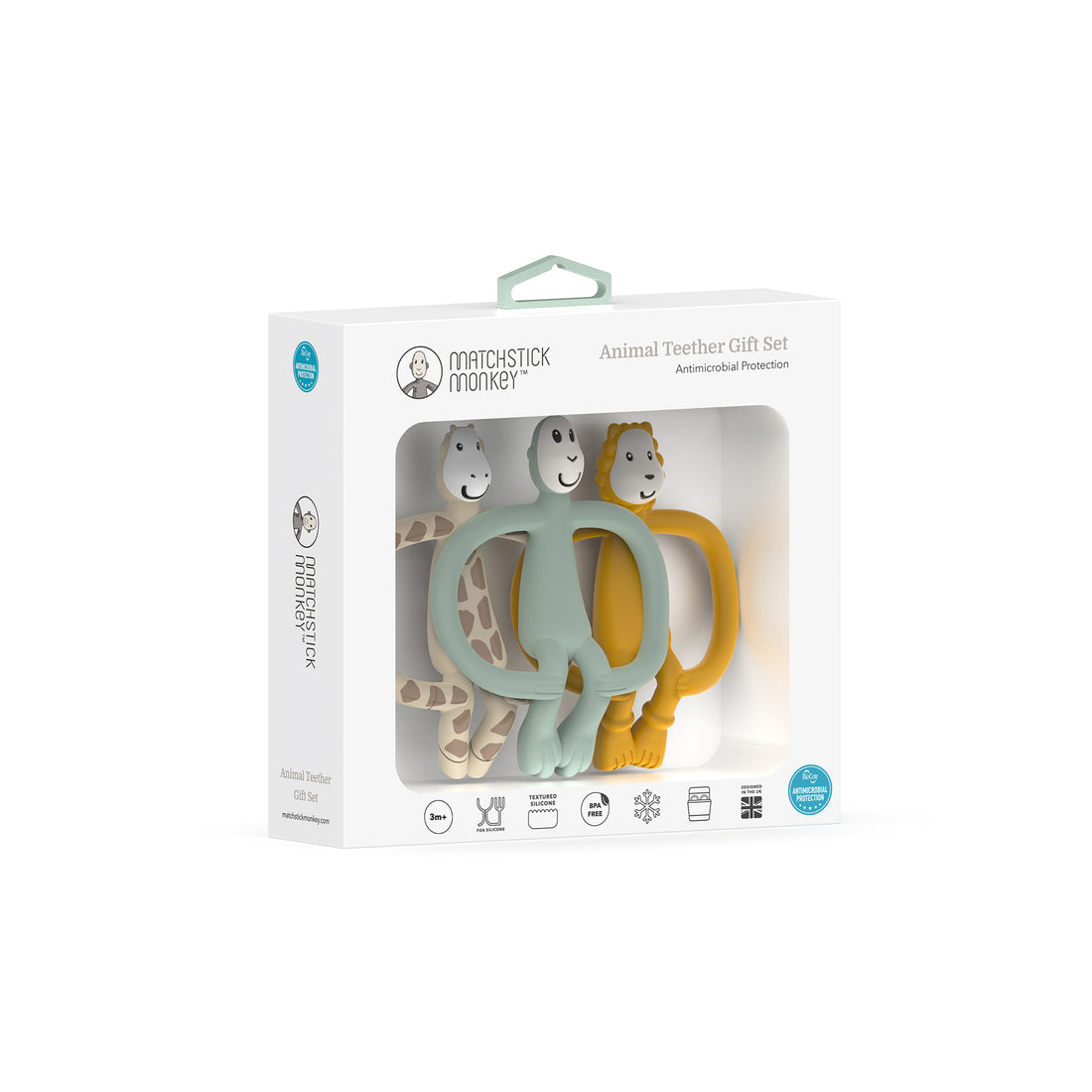 Green Flat Face Teether & Soother Clip Set  Matchstick Monkey Silicone  Teethers – Regal Lager