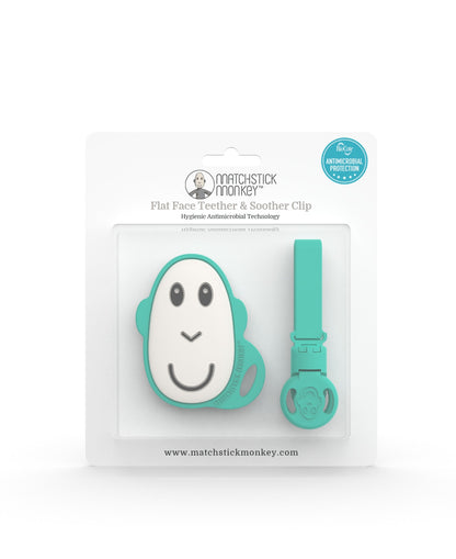 Green Flat Face Teether &amp; Soother Clip Set