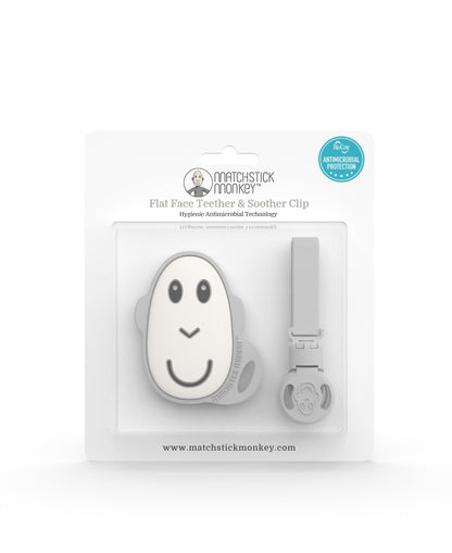 Cool Gray Flat Face Teether &amp; Soother Clip Set