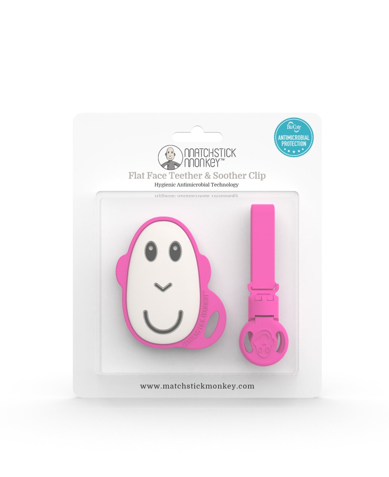 Pink Flat Face Teether &amp; Soother Clip Set