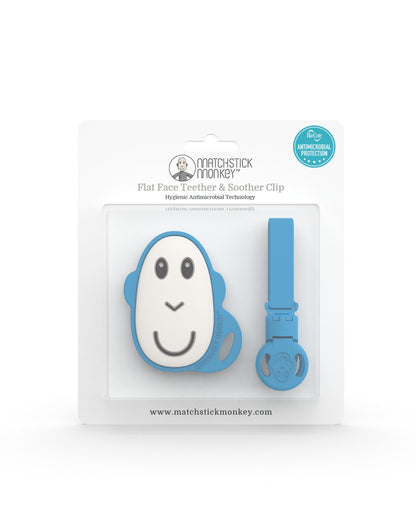 Blue Flat Face Teether &amp; Soother Clip Set